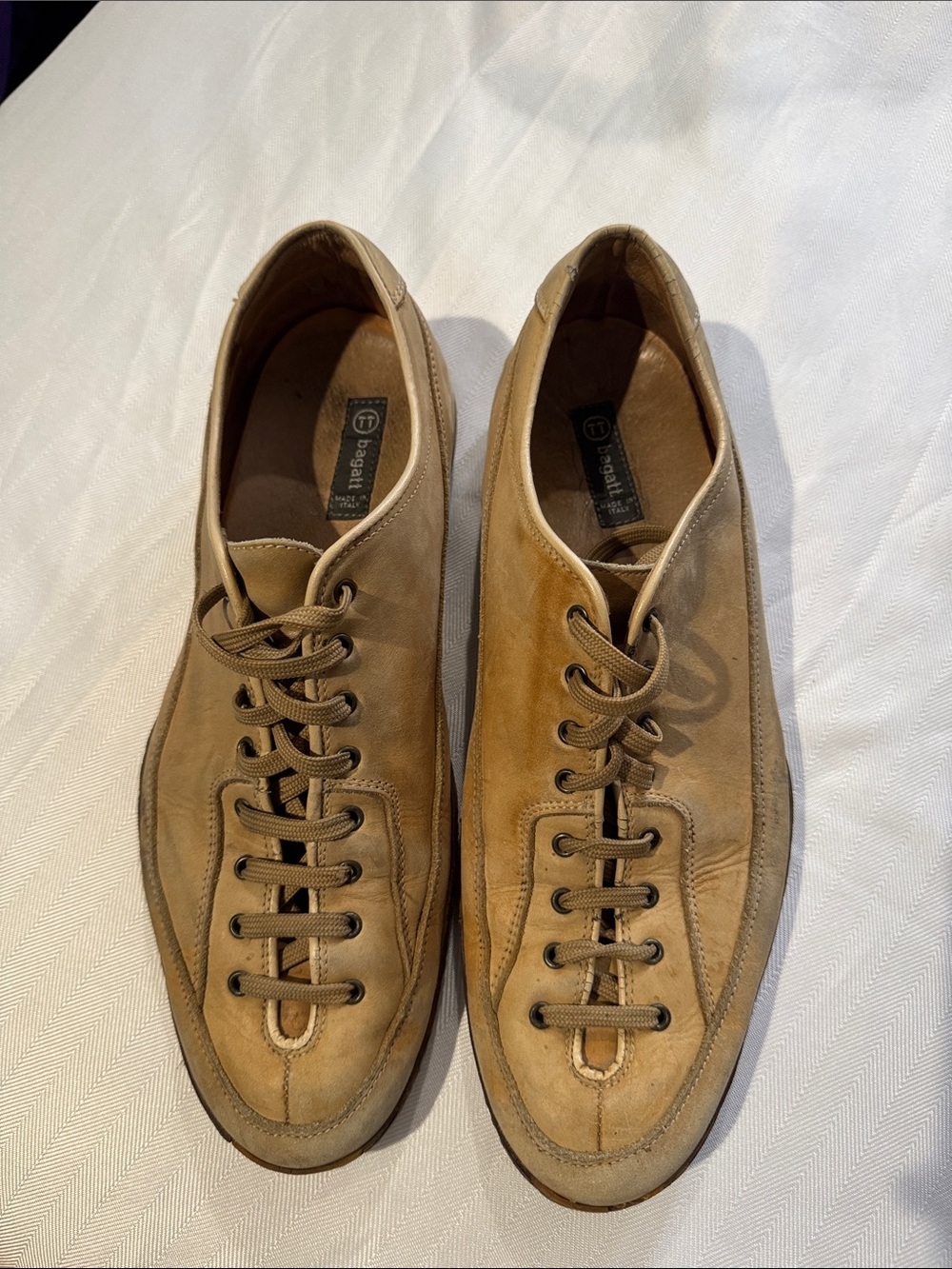 Men's Casual Tan Leather Lace-Up Sneakers made in Italy